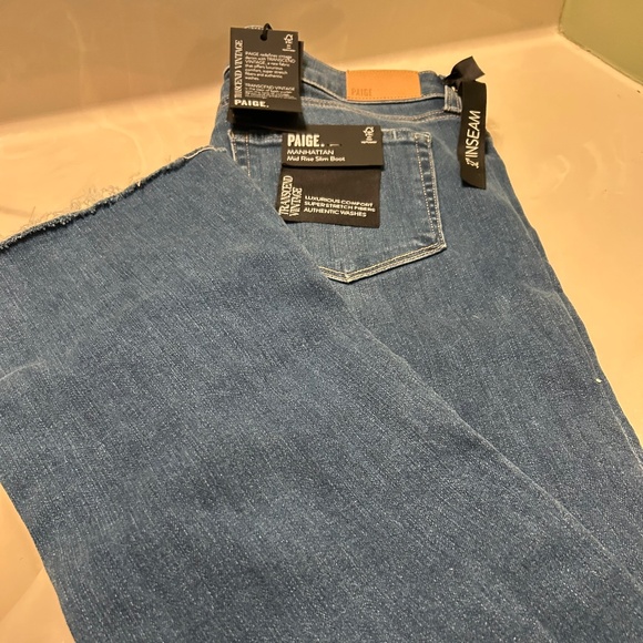 Paige Denim Manhattan Mid Rise Slim Boot Raw Hem Jeans - Picture 4 of 4